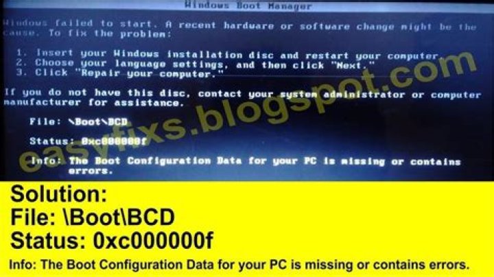 \Boot\ BCD Status: 0xc000000f error