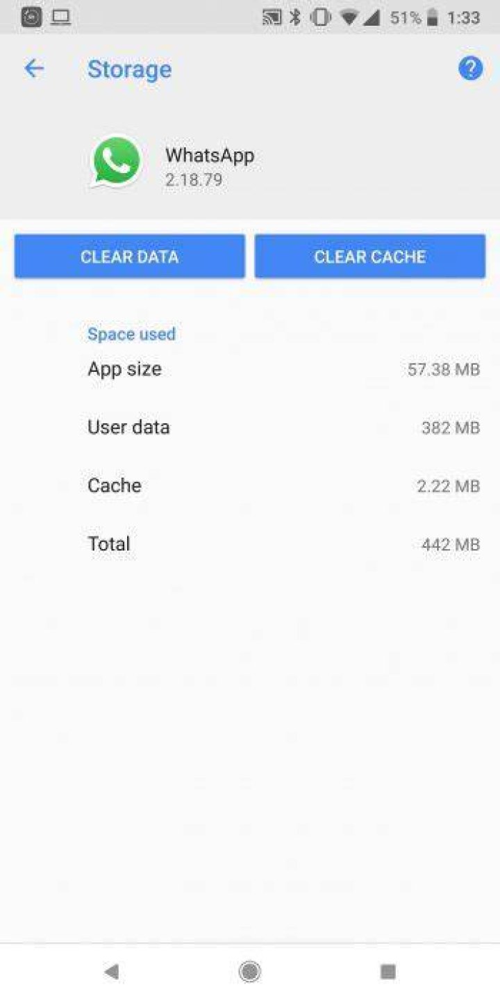 clear whatsapp data and cache