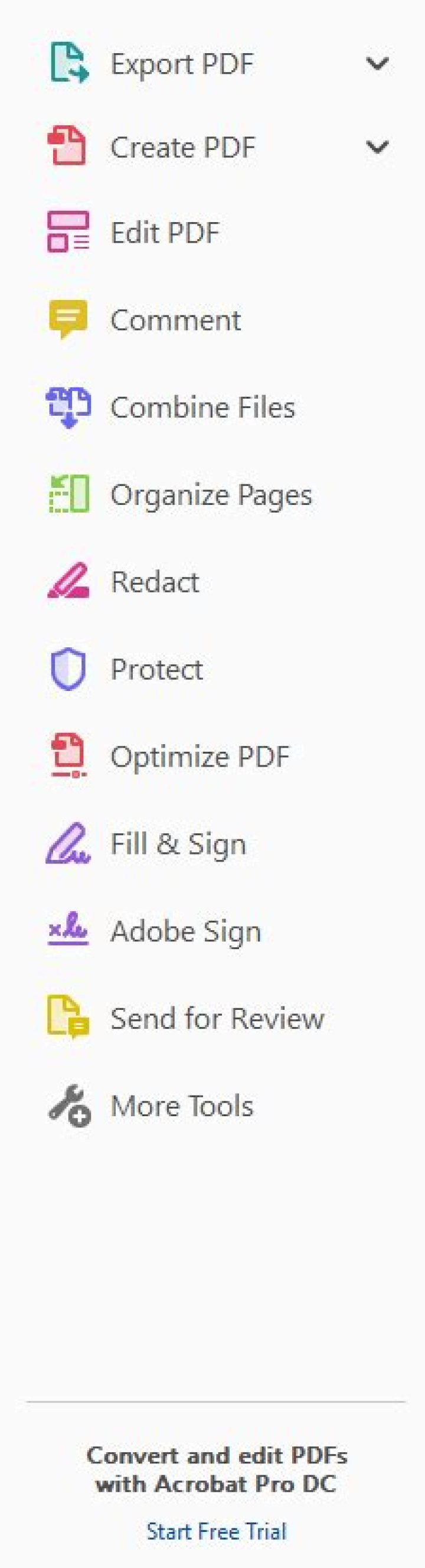 Customizing Adobe Acrobat Reader DC (Free) Tool sidebar