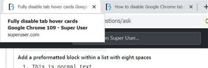 Disable Tab Hover Card in Google Chrome