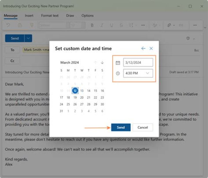 Email send options to set a future delivery date?