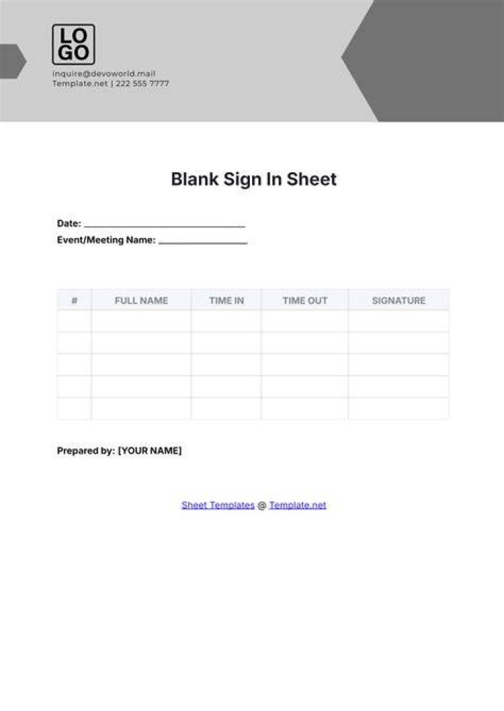 Example Sheet with Blank Top Row