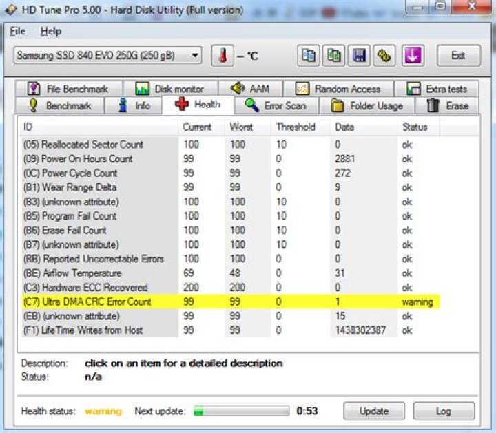 Hard Drive Ultra DMA CRC Error Count