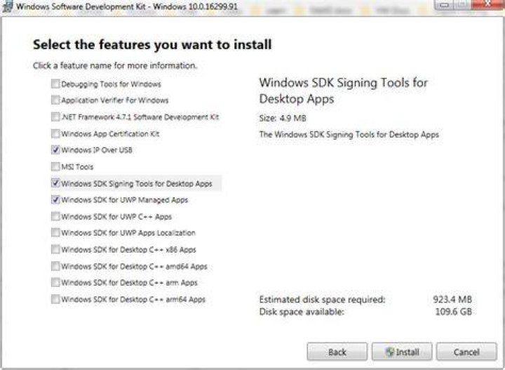 In the Windows SDK installer wizard, click "Change"
