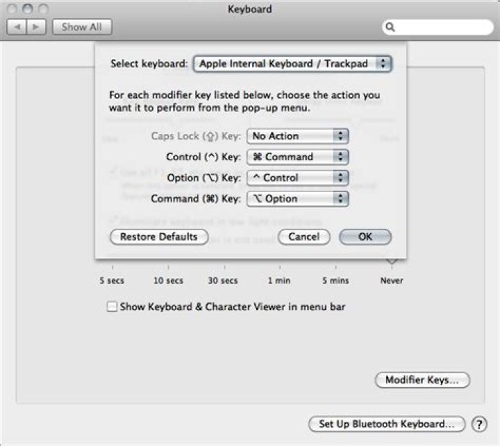 Mac OS change command to control key
