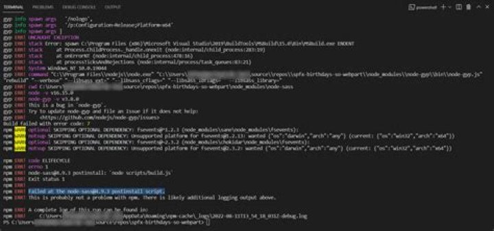 npm install ->Failed at the node-sass@4.5.0 postinstall script
