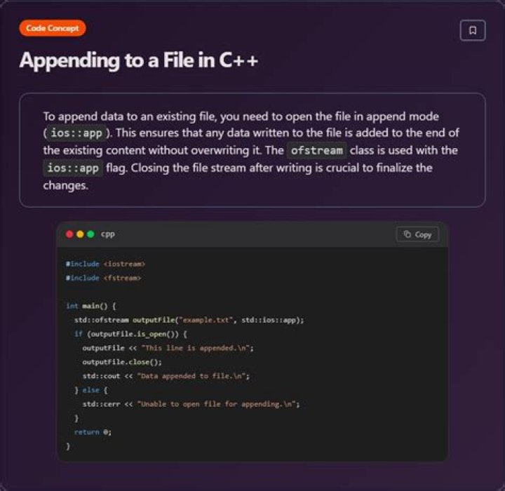 Open existing file, append a single line
