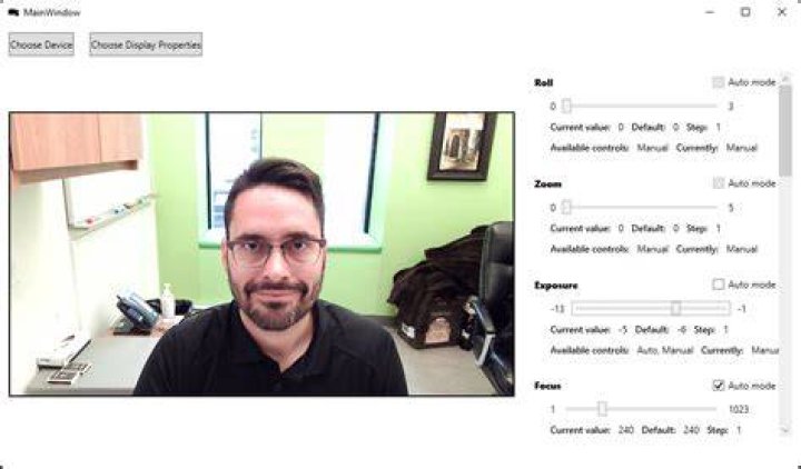 Open webcam settings dialog in Windows