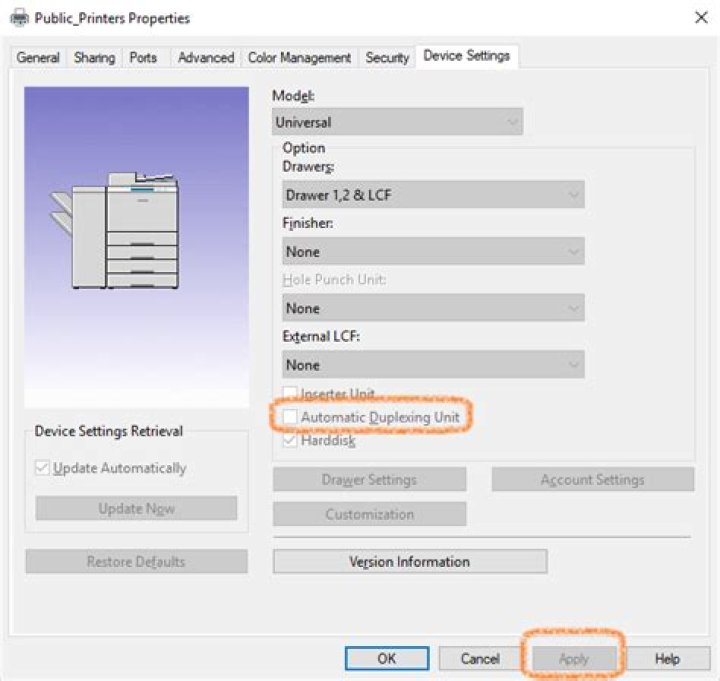 printer properties dialog