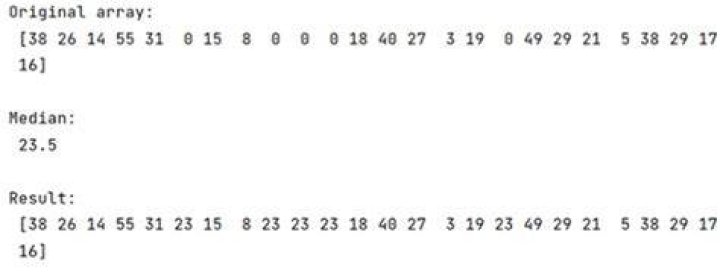 replace zeroes in numpy array with the median value