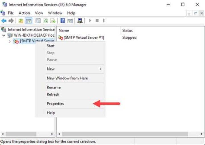 Select properties of SMTP server
