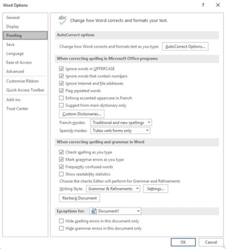 Spanish Grammar Checking in Microsoft Word