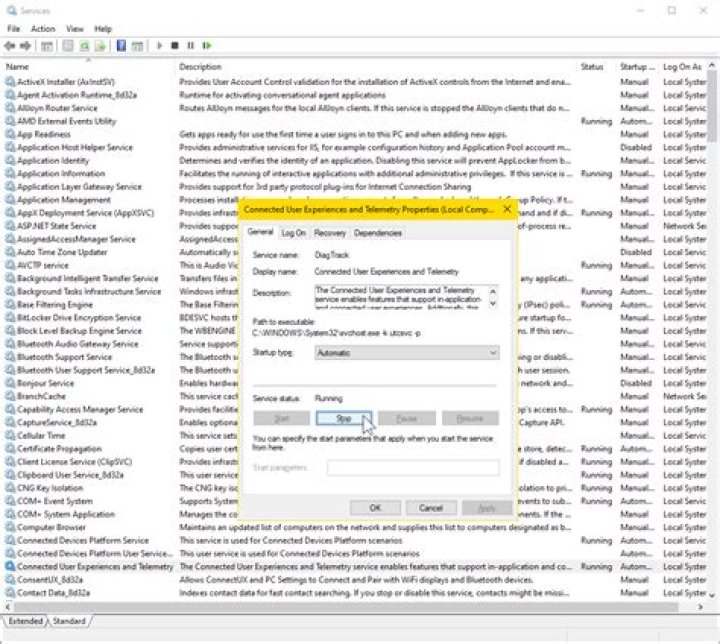 Stop and disable the DiagTrack service.