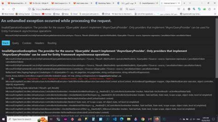 The provider for the source IQueryable doesn't implement IAsyncQueryProvider