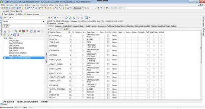 Toad output for query