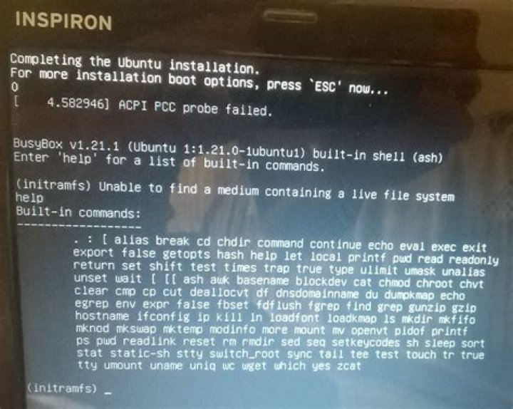 Unable to install ubuntu - ACPI PCC probe failed
