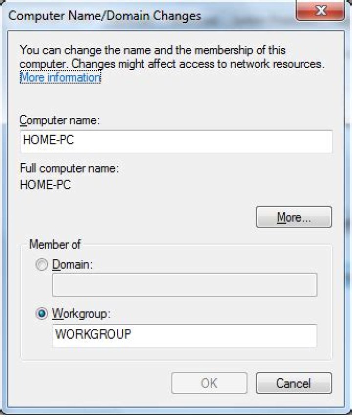 Win 7 Computer name change