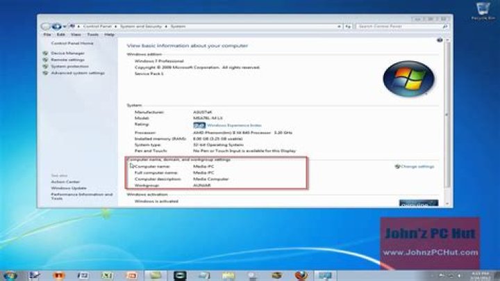 Win 7 System properties
